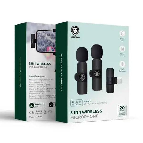 Green Lion GN3WIRMICPBK 3 In 1 Wireless Microphone