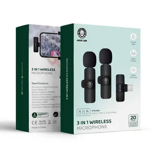 Green Lion GN3WIRMICPBK 3 In 1 Wireless Microphone