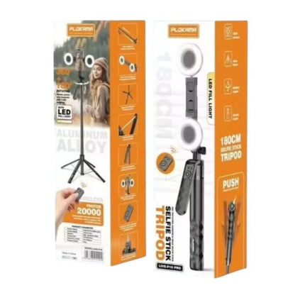 Plokama Live-P10 Pro Selfie Stick Tripod With LED Fill light And Bluetooth Remote